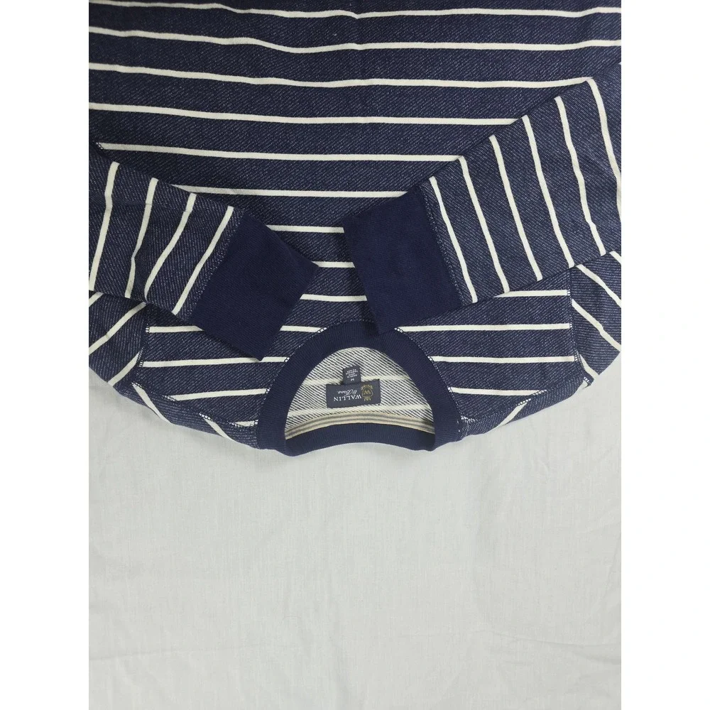 Wallin & Bros Sweater Mens Medium Blue Striped Cotton Crewneck Knit Pullover